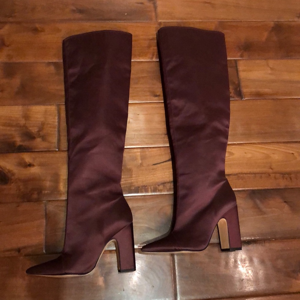 Zara woman made in Spain satin burgundy otk boots